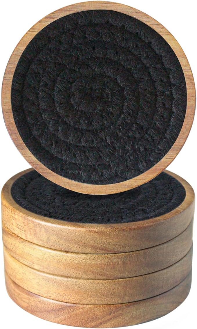 Wood Coasters for Drinks, Eykao Absorbent Coaster Sets of 5, Woven Drink by Eykao