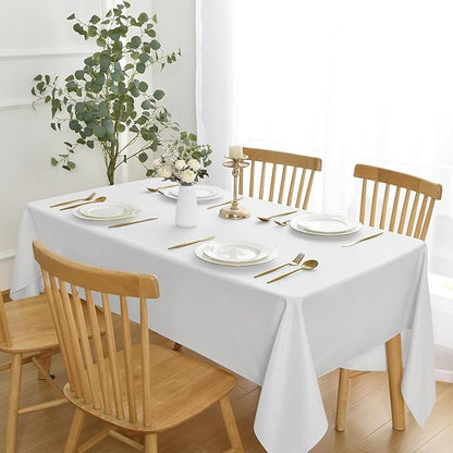 JIUZHEN Square Table Cloth Faux Linen Farmhouse Tablecloth Wrinkle & Stain Resistant Table Cover for Kitchen Dining, Holiday Party Dinner, White, 60 x 60 Inch