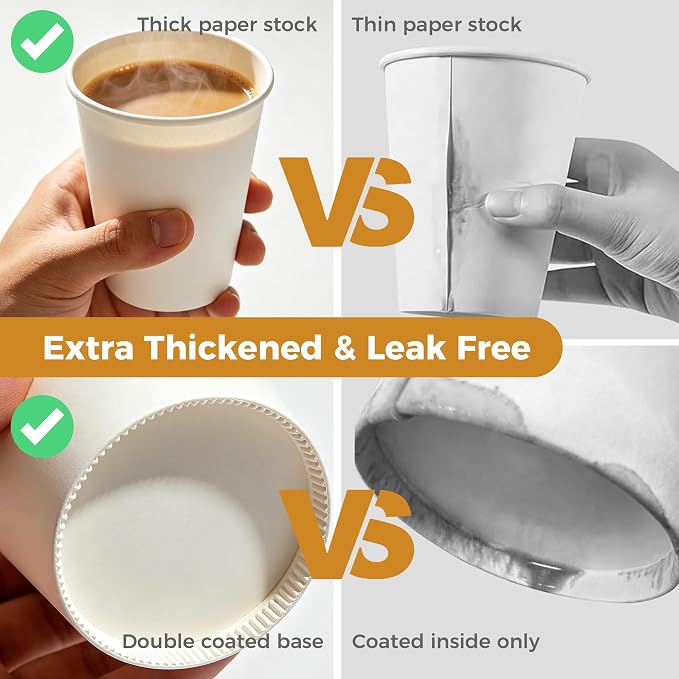 300 Pack 8 oz Paper Cups, Disposable White Hot and Cold Coffee Cups | Water - Image 4