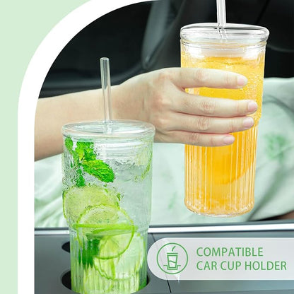 Luiaiog Glass Cups with Lids and Glass Straws, Mason Jar Cups High Borosilicate - Image 5