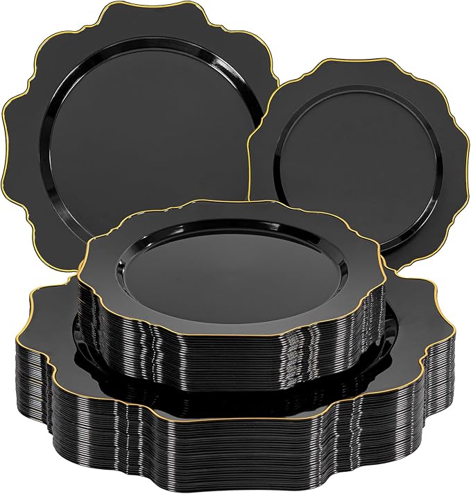 50PCS Black and Gold Plates by WDF
