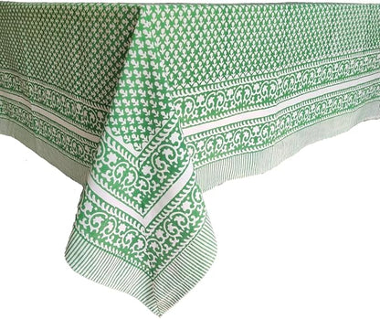 ATOSII Queen Green 100% Cotton Tablecloth, Handblock Print Rectangle Table Cover for Kitchen Dining I Tabletop Linen I Parties, Thanksgiving, Christmas, Wedding, Fall Table Cloth 60 X 90 Inches