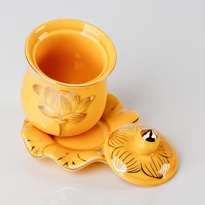 QINLANG Yellow Buddha Water Cup, Ceramic Holy Water Offering Cup - Image 5