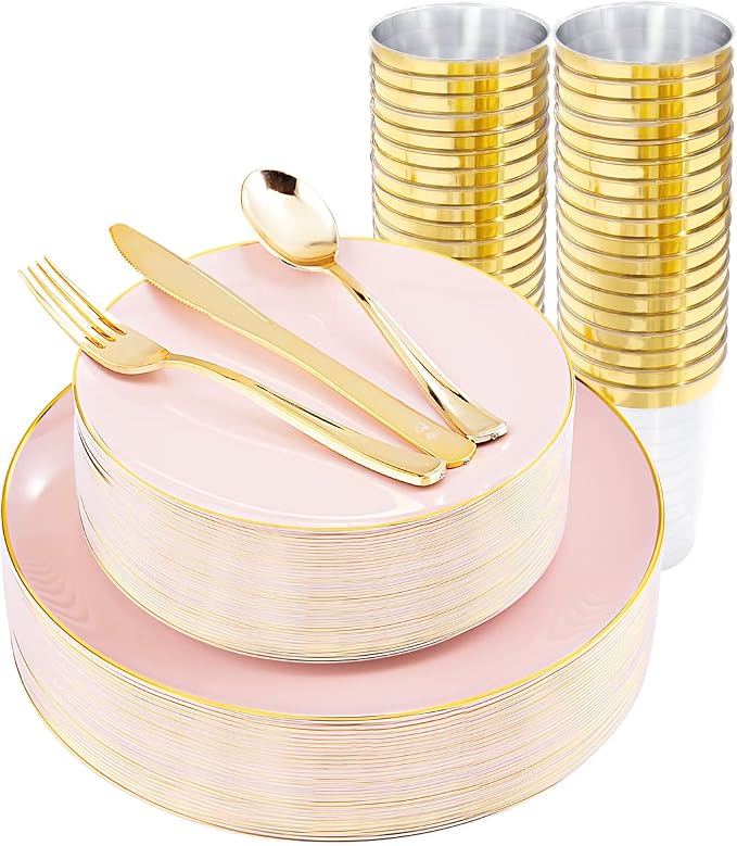 LIYH 180 Pcs Pink Plastic Plates by LIYHLoveinyourheart
