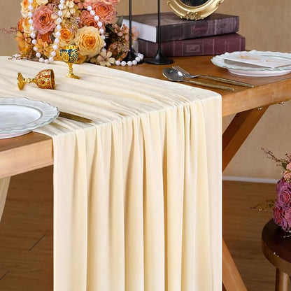 Beige Velvet Table Runner 29 x 120 Inch Luxury Farmhouse Tabletop | 3 Pieces - Image 5