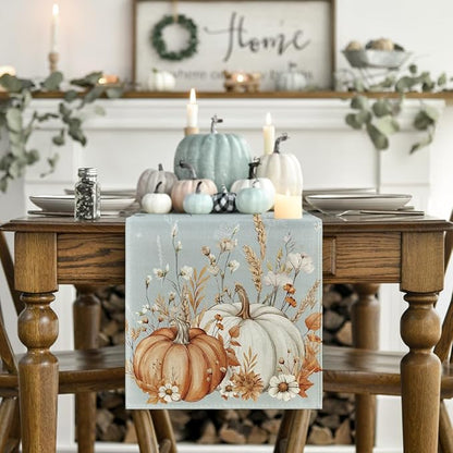 Artoid Mode 210 GSM Fall Table Runner 13x72 Inch Home Party Decor | Light Blue - Image 2