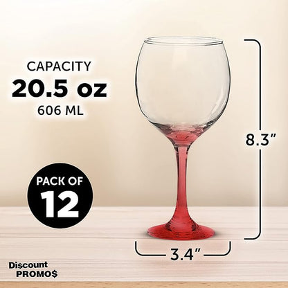 DISCOUNT PROMOS Premiere Wedding Wine Glasses 20.5 oz. Set of 12, Bulk Pack - Restaurant Glassware, Perfect for Red Wine or White Wine - Red