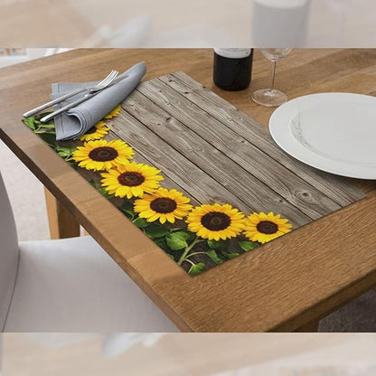 Sunflower Placemats Set of 4 Washable Table Place Mats for Dining Kitchen Party Decor