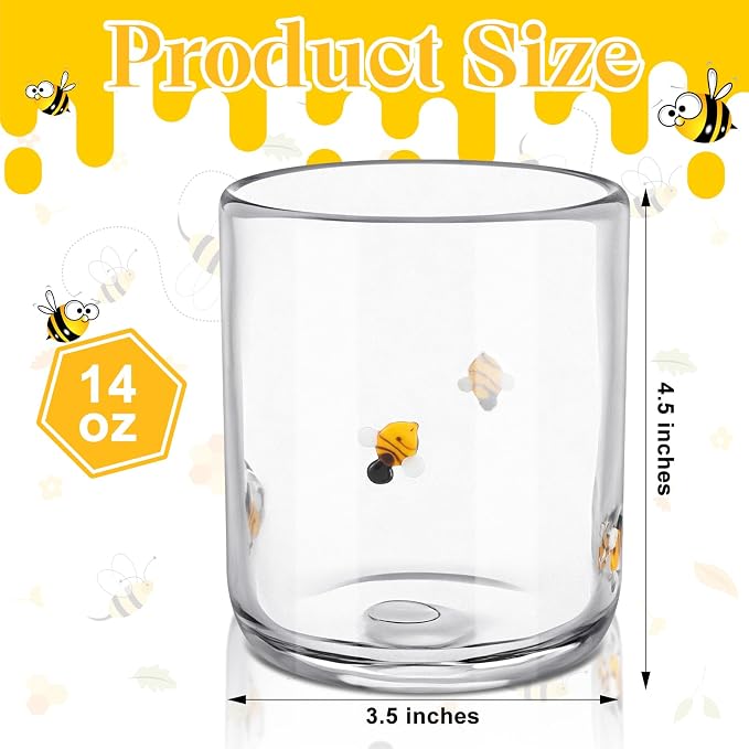 SiliFine 2 Pcs Bee Icon Juice Glasses - 14oz Yellow Bee Stemless Wine Drinking - Image 2