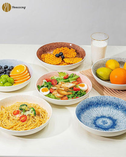 Yeacccng Pasta Bowls Set of 6, 8.7 Inch 39 Oz Colorful Reactive Glaze Ceramic - Image 5