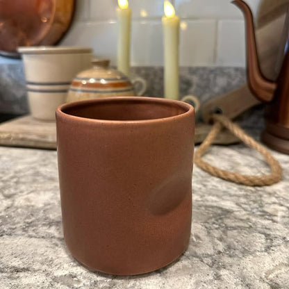 Handleless Ceramic Mug, Hand-Painted, 11 oz, Soft Brown - Image 4