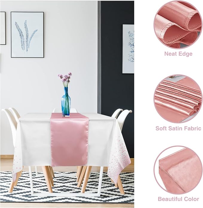 MASHAN 24 Pack White and Rose Gold Tablecloth Set - Image 3