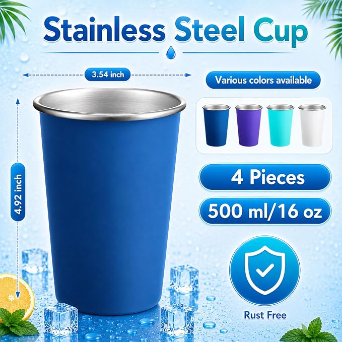 Mimorou 4 Pack Stainless Steel Pint Cups Metal Cups Unbreakable Drinking Water - Image 2