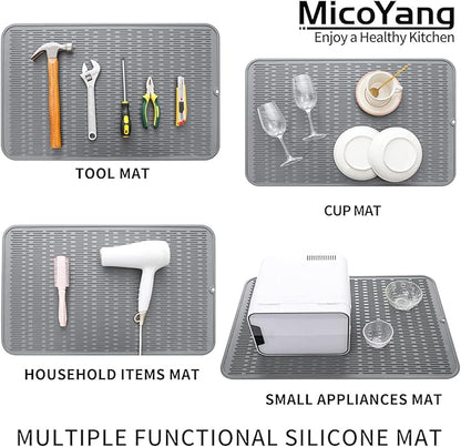 Silicone Dish Drying Mat for Multiple Usage,Easy clean,Eco-friendly,Heat-resistant Silicone Mat for Kitchen Counter or Sink,Refrigerator or Drawer Liner Grey 3XL 28 inches x 18 inches