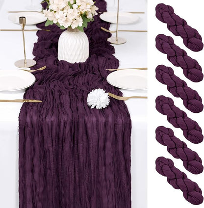 6 Pack Dark Purple Cheesecloth Table Runner 17x108 Inch Semi Sheer Boho Gauze by Unknown
