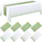 8 Pack White and Sage Green Disposable Plastic Tablecloths and Satin Table by Breling