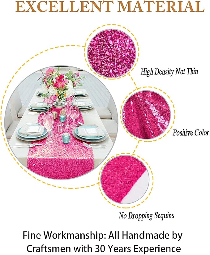 ShiDianYi Fuchsia Party Decorations Pack of 5 12x72-Inch Sequin Table Runners - Image 3