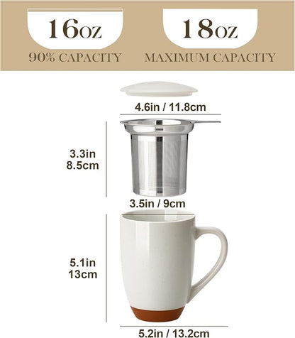 MALACASA Ceramic Tea Mug with Lid and Stainless Steel Infuser, 18 oz Large Tea - Image 2
