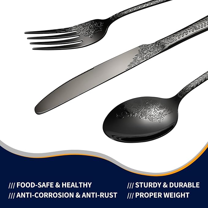 20 Pcs Black Silverware Set for 4, Food Grade Stainless Steel Flatware Set - Image 5