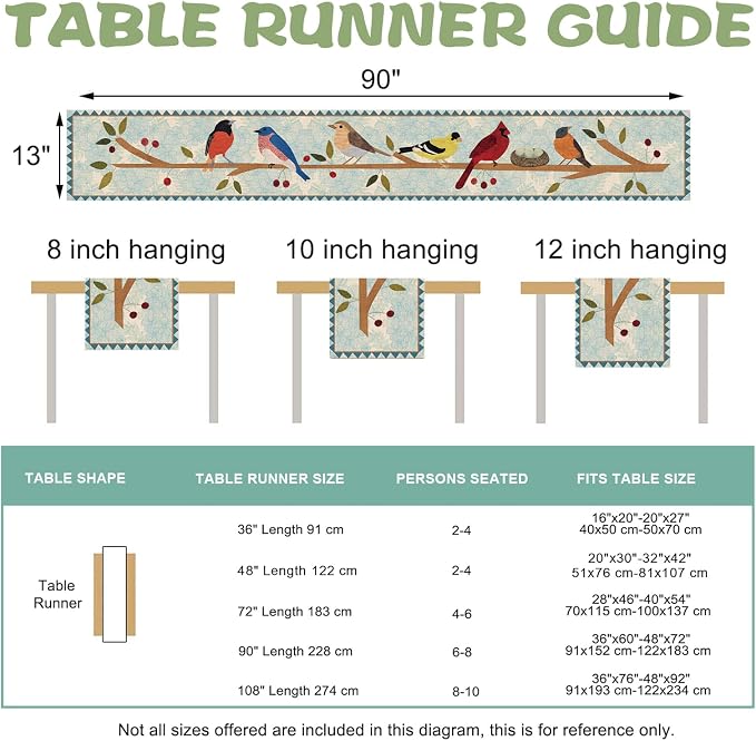 Seliem Spring Summer Birds Blue Table Runner, Cardinal Chickadee Bluebird | - Image 2