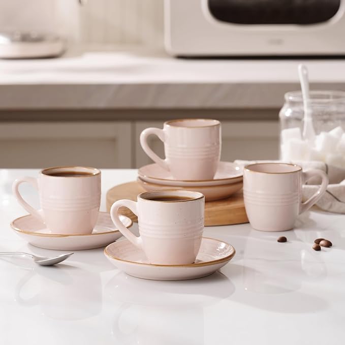 famiware 3oz Espresso Cups and Saucers, Light Pink | Ceramic Small Coffee Mug - Image 7