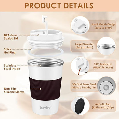 KETIEE Travel Coffee Mug 12oz: Reusable Insulated Coffee Cup - Image 4