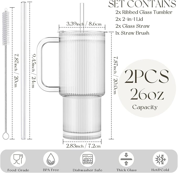 KEMORELA 24oz Ribbed Glass Tumbler - Image 3
