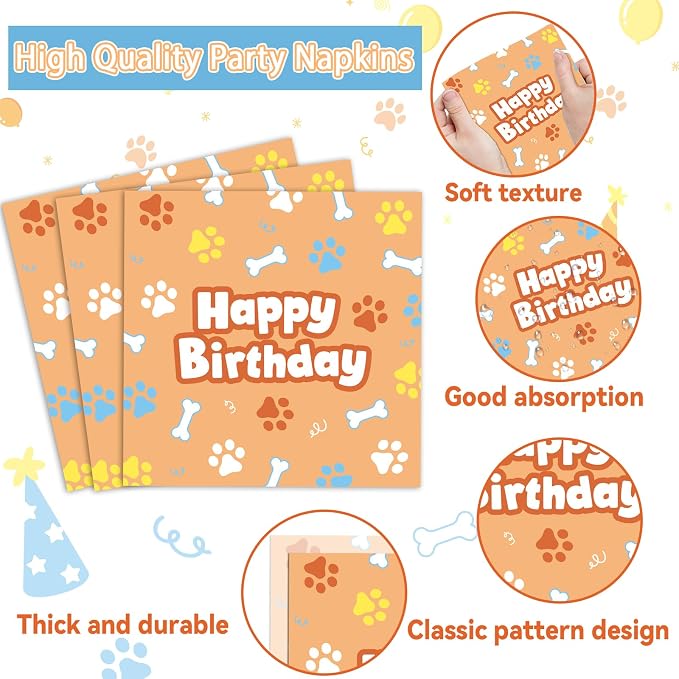 96Pcs Blue Dog Happy Birthday Party Supplies Cartoon Puppy Paper Plates and - Image 4