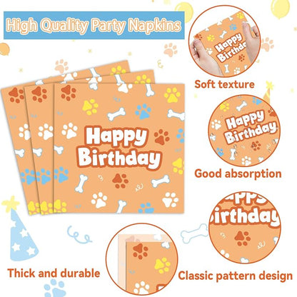 96Pcs Blue Dog Happy Birthday Party Supplies Cartoon Puppy Paper Plates and - Image 4