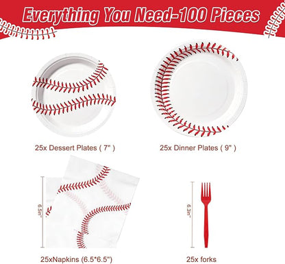 100 Pcs Disposable Baseball Party Tableware Set - Image 2