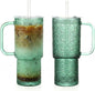 20 oz Green Glass Tumbler with Lid and Straw, Glass Iced Coffee Cups, by Unknown