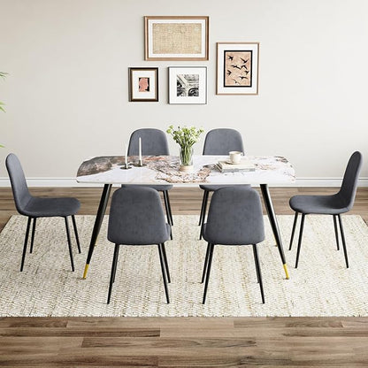 7 Piece Dining Table Set, Dinner Table Set for 6, Sintered Stone Kitchen Table Top and Modern Chairs Set of 6 for Kitchen Dining Room