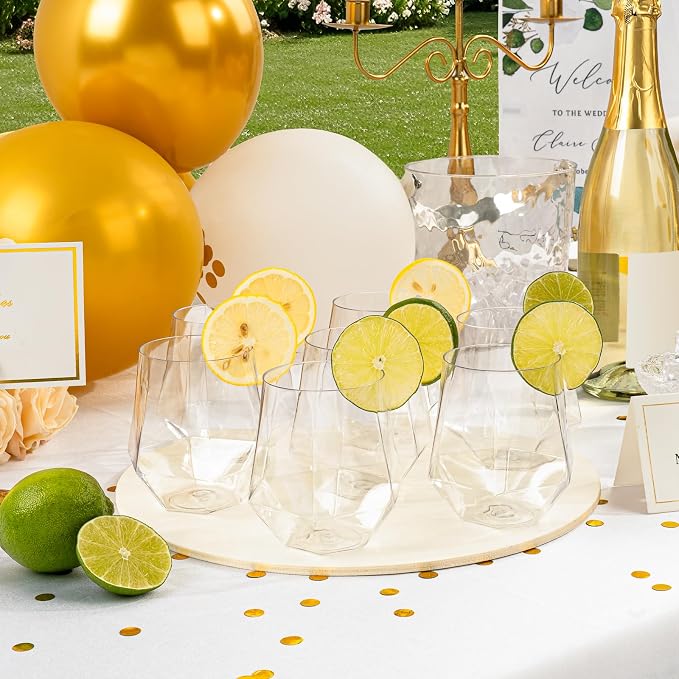 Goodluck 80 PCS 12oz Diamond Stemless Clear Plastic Wine Whiskey Glasses | - Image 7