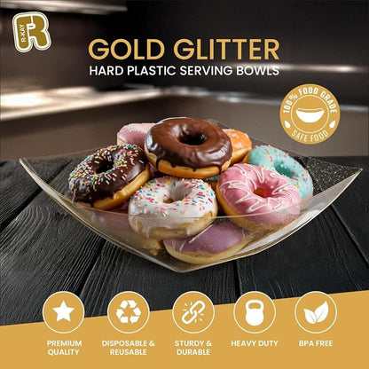 R-kay 6 Pack Plastic Serving Bowls - 64 OZ Gold Glitter Bowls - Salad Bowls - Image 3