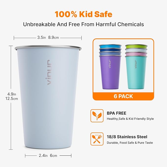 VINUR Stainless Steel Cups 16 oz Metal Drinking Glasses 8 Pcs | Stainless Steel - Image 3