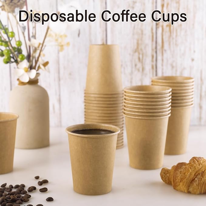 LITOPAK 300 Pack Disposable Coffee Cups, 8 oz Kraft Paper Cups | Large bulk - Image 3