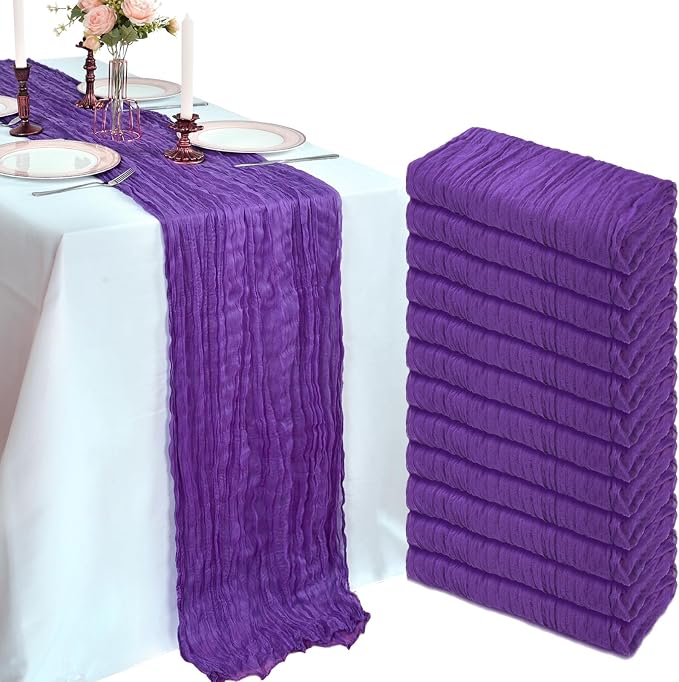12 Pack 10Ft Dark Purple Cheesecloth Table Runner 23 x 120 Inch | Gauze Rustic by CKIKU