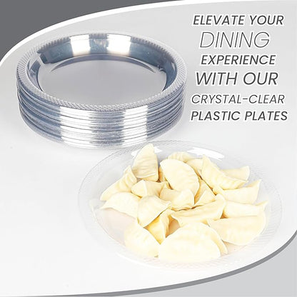 7 Inch Clear Plastic Plates 100 Bulk Pack - Disposable Cake for Dessert & Appetizers, BBQ, Party, Travel and Events,Recyclable (7 IN Clear Plastic Plates)