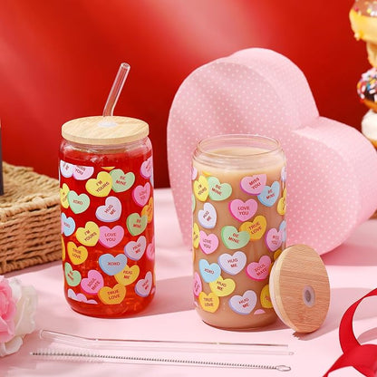 Sliner 2 Pcs Valentine's Day Cups Conversation Heart Glass Tumbler - Image 6