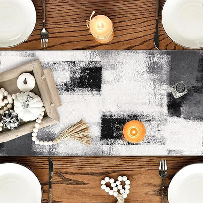 OYIMUA Dark Grey and White Abstract Modern Table Runner, Art Rustic Kitchen - Image 2