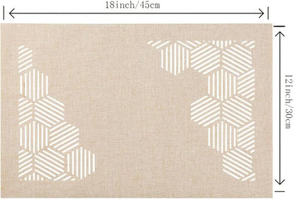 Decorative Placemats Set of 6 for Dining Table, Cloth Placemats with Hollow Design Table Cloth Set, Table Mats for Dining Table 12"x18" Sand