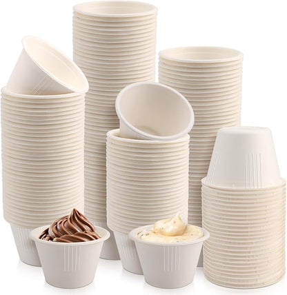 LeonBach 150 Pack 4 oz Natural Bagasse Fiber Paper Bowls, Small Disposable by LeonBach