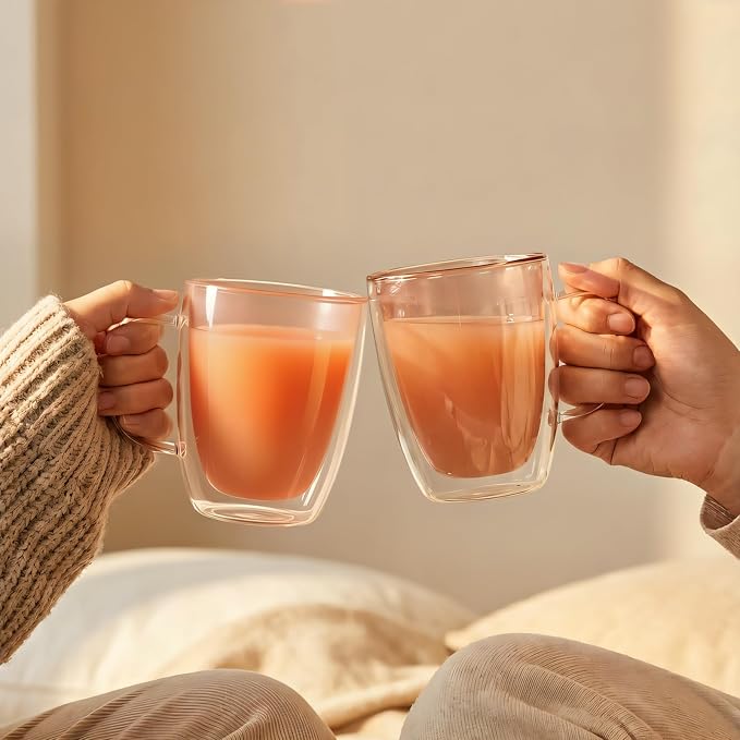 12oz Double Wall Glass Coffee Mugs, heat resistant, - Image 8