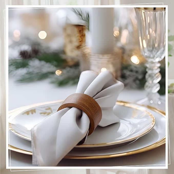 Zhehao 100 Pcs Wood Napkin Rings Bulk Acacia Brown Table Napkin Holder Buckles - Image 5