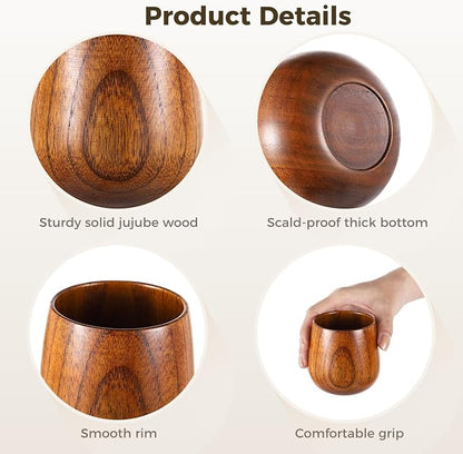 10 Pcs Wooden Tea Cups Top Grade Natural Solid Wood Tea Cup, Natural Solid Wood - Image 3