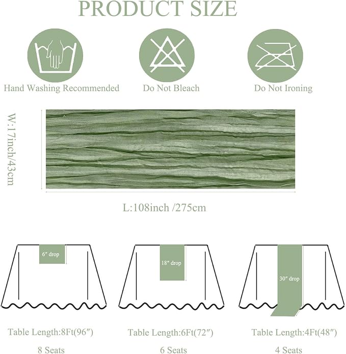 3Pack Sage Green Cheesecloth Table Runner 17x108inch Sheer Table Runners | Sage - Image 3