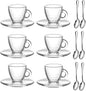 Espresso Cups with Saucers and Spoons Set of 6, Glass Demitasse Cups by GURUDAR