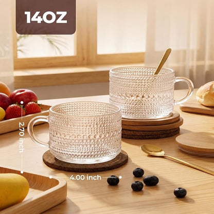 6-Pack Vintage Hobnail Glass Coffee Mugs, 14 oz Tea Cups - Image 4