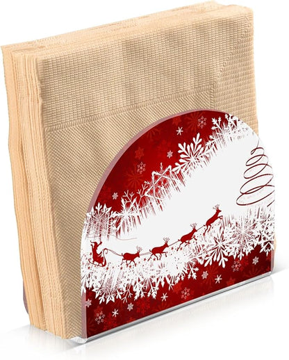 Napkin Holder Red Christmas Crystal Clear Acrylic Napkin Holders,Deer Paper Napkin Holder Dining Table Dispenser for Kitchen Restaurant Home Decor Bar Accessories