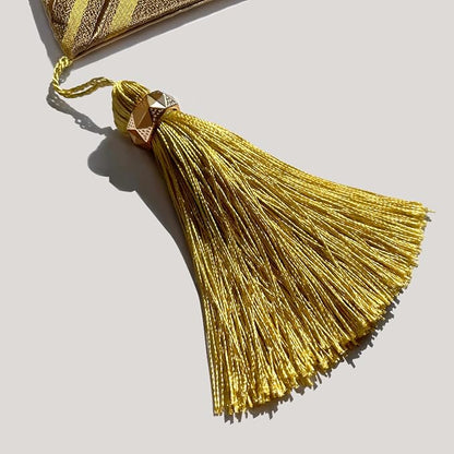 Luxury Gold Texture Table Runner, Modern Abstract Striped, Tassel | Table - Image 3